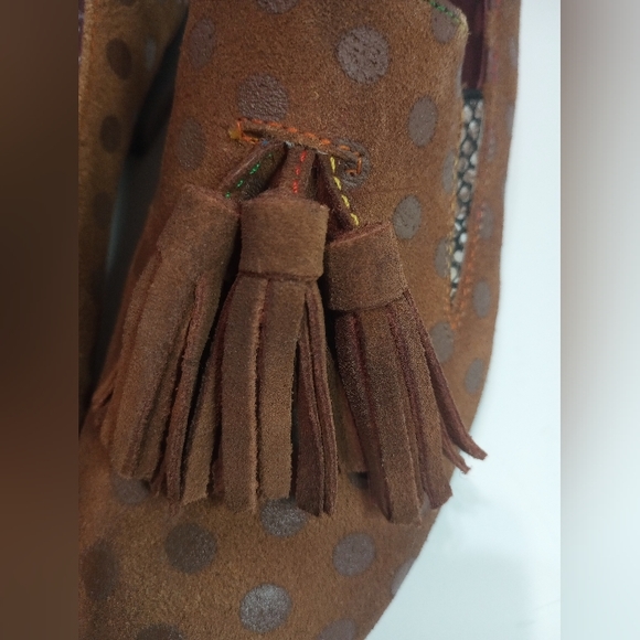 L'ARTISTE by Spring Step Klasik Camel Polka Dot Suede Tasseled Loafers SZ 38 - Picture 3 of 10